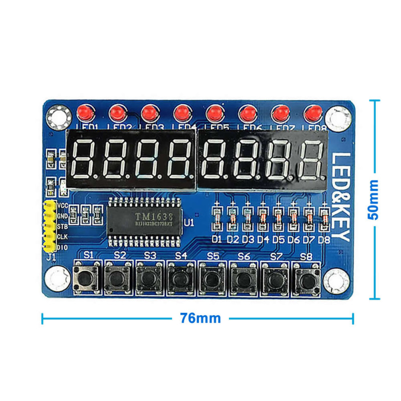 TM1638 8 Digit 7 Segment Display Led Button Board