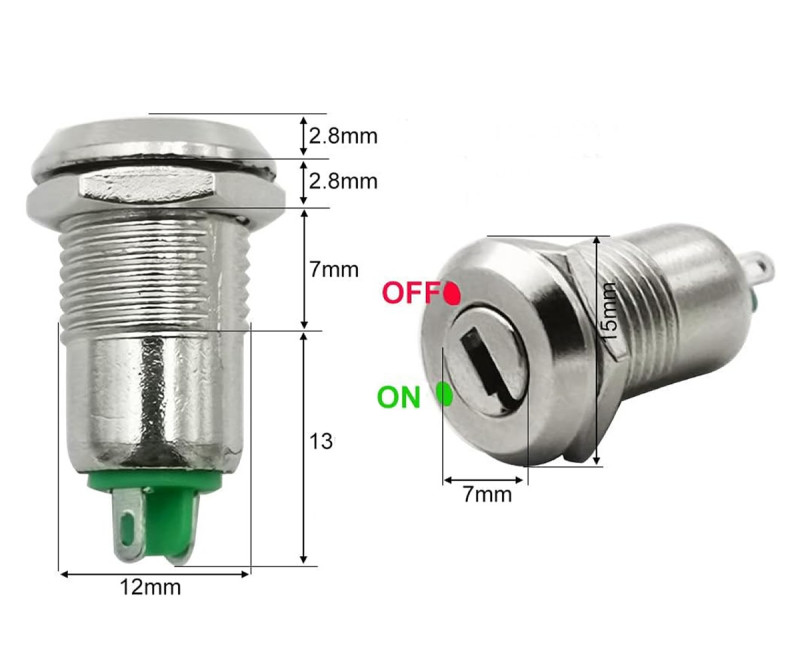 12mm Metal Button with 2 Keys