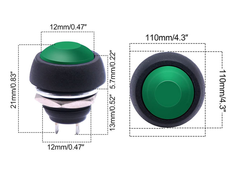 12mm PBS-33B Push Button Green
