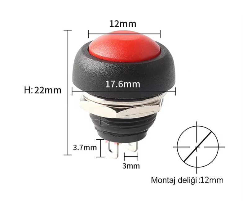 12mm PBS-33B Push Buton Kırmızı