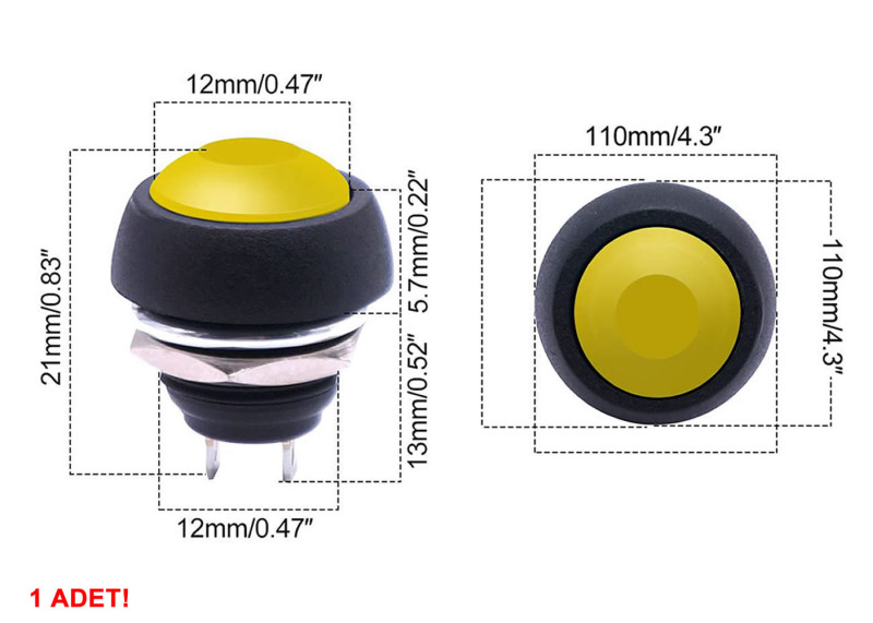 12mm PBS-33B Push Button Yellow