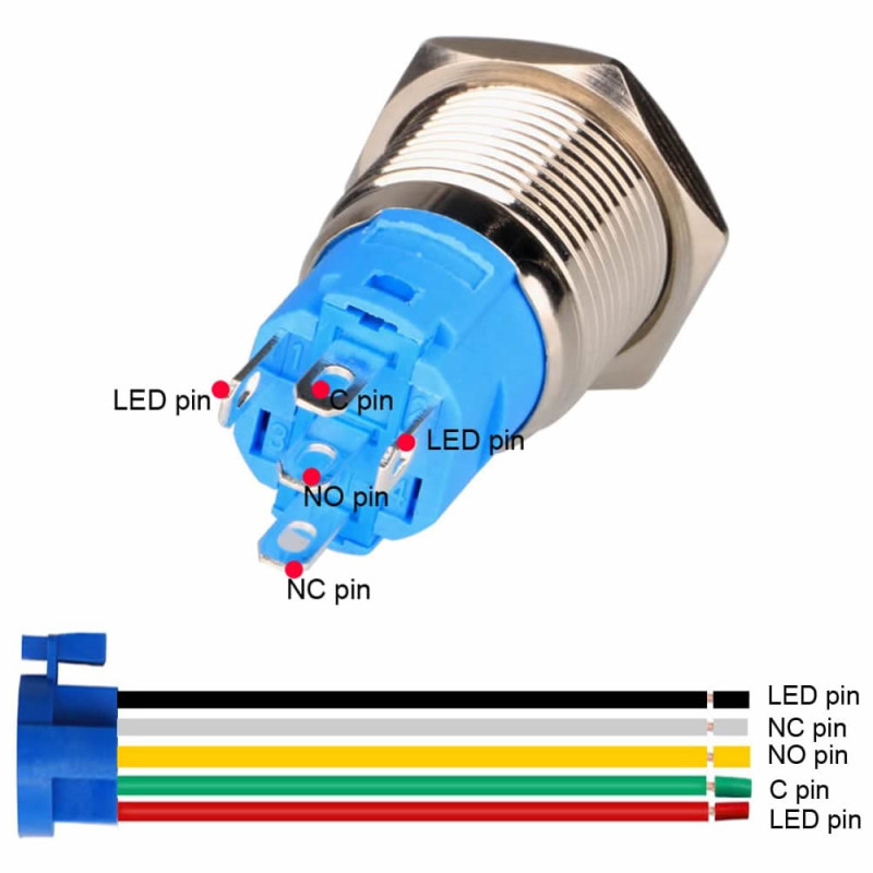 16mm Led Wired Latch Type Metal Button
