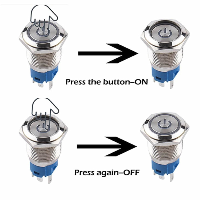 16mm Led Wired Latch Type Metal Button