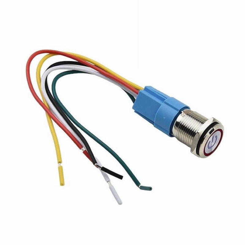 12V 16mm Button Push Type Wired Red
