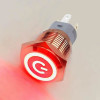 16mm Metal Button Latch Red Power Symbol Led