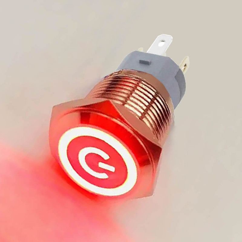 16mm Metal Button Latch Red Power Symbol Led