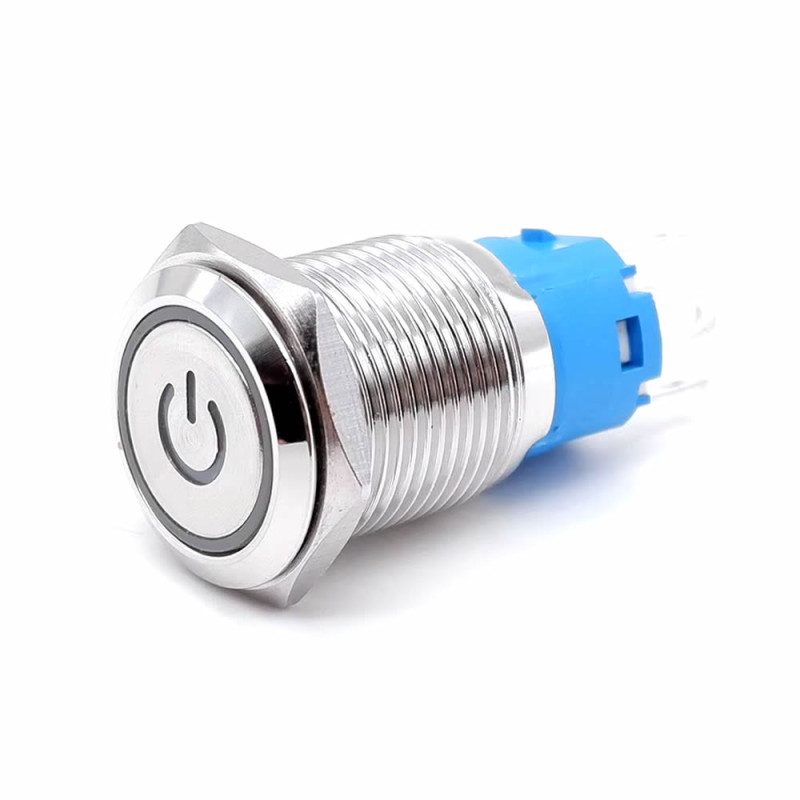 16mm Metal Button Latch Red Power Symbol Led