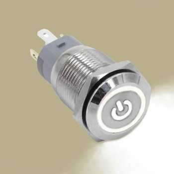 16mm Metal Button Latch White Power Symbol Led