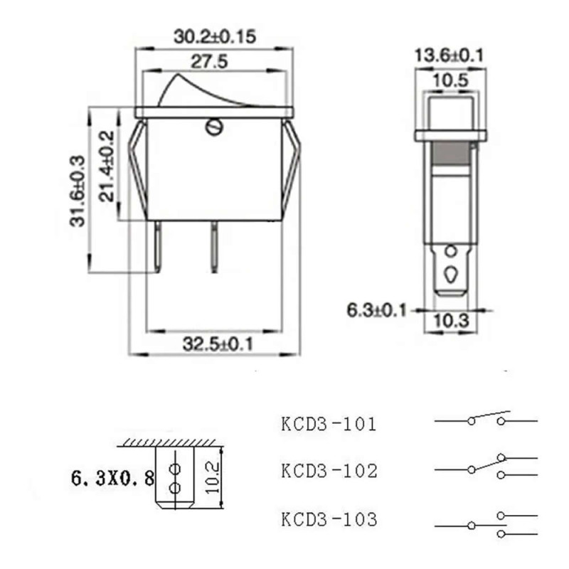 15A 250V 2 Pin Slim Switch KCD3-101