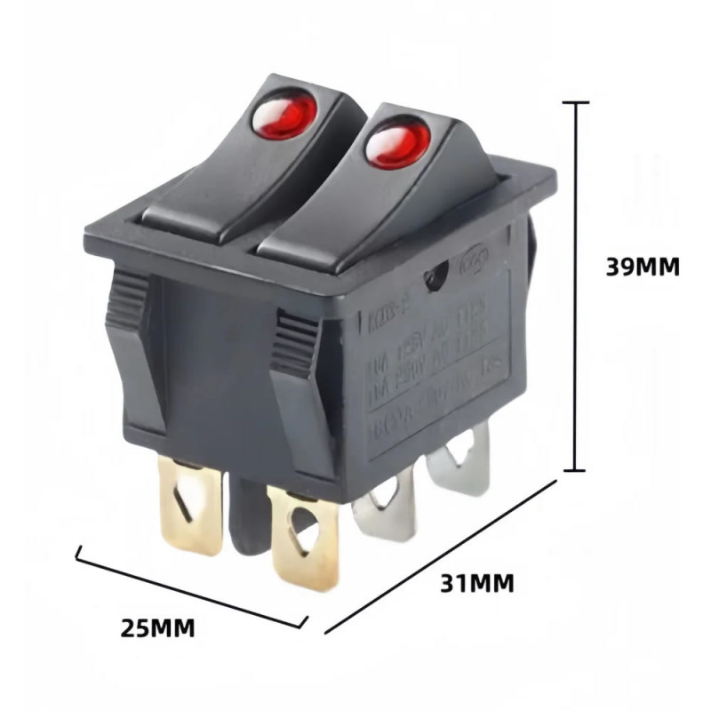 KCD3-2 6 Pin 16A 250V Dual Switch with LED