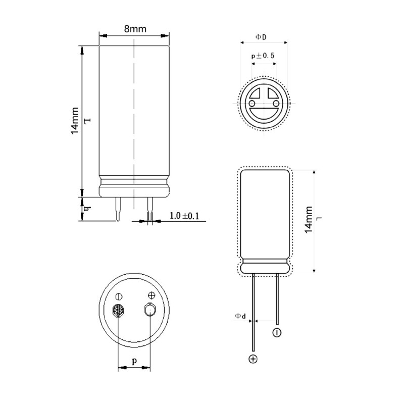 2.7V 1F Super Capacitor 8x14mm