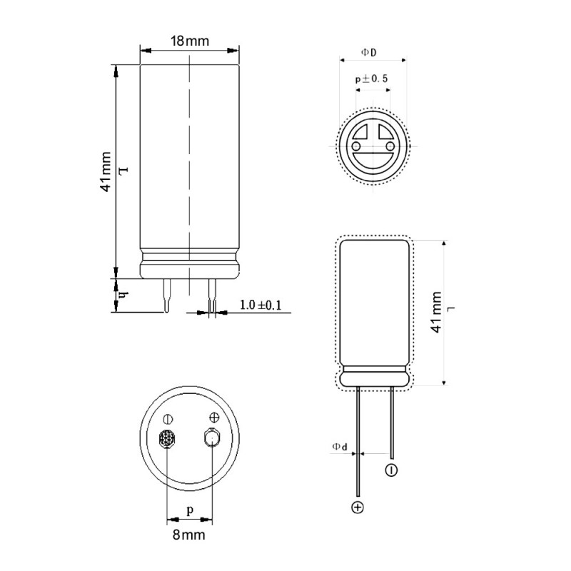 2.7V 50F Supercapacitor 18x41mm