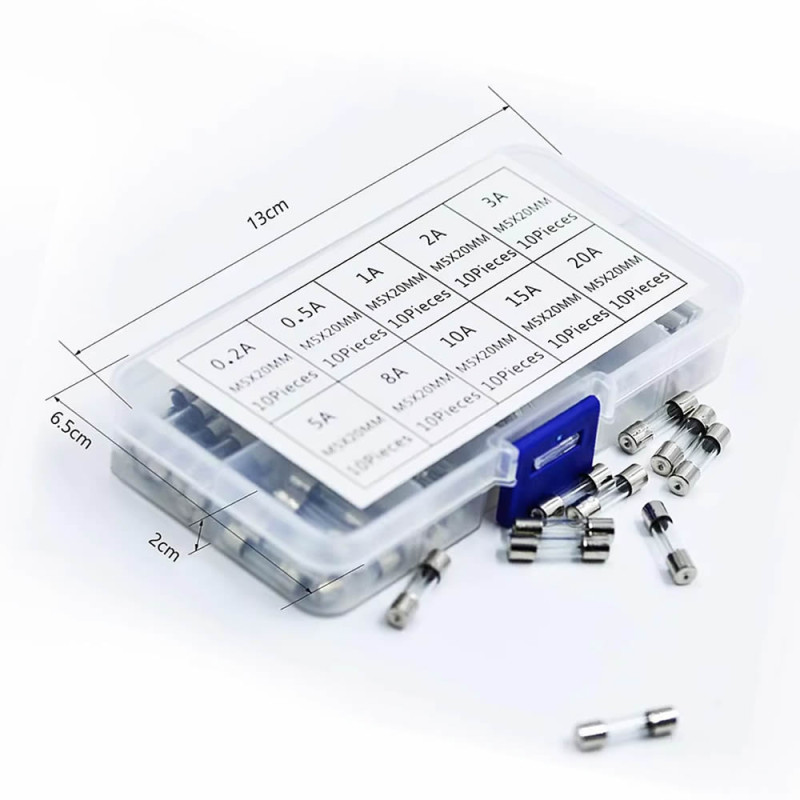 Glass Tube Fuse Set 100 Pcs