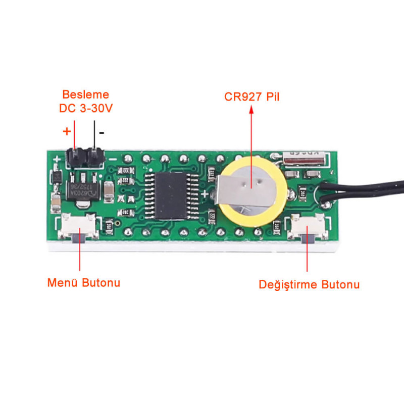 3 in 1 Voltmetre Termometre Saat
