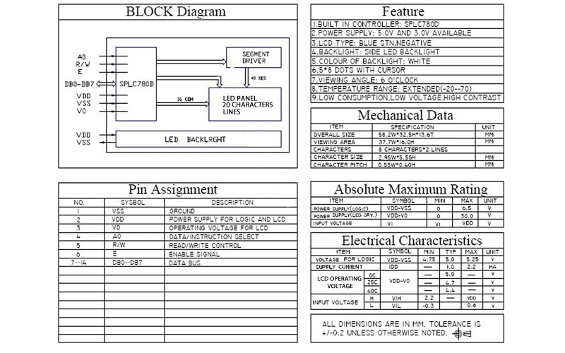 0802A 8x2 Character Lcd Module Blue