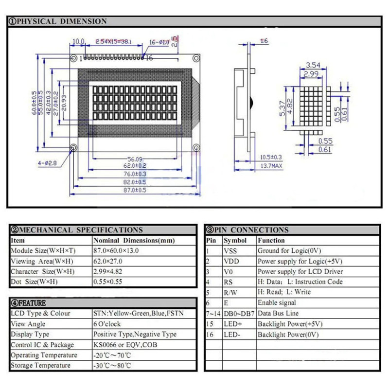 16x4 Blue LCD 1604A