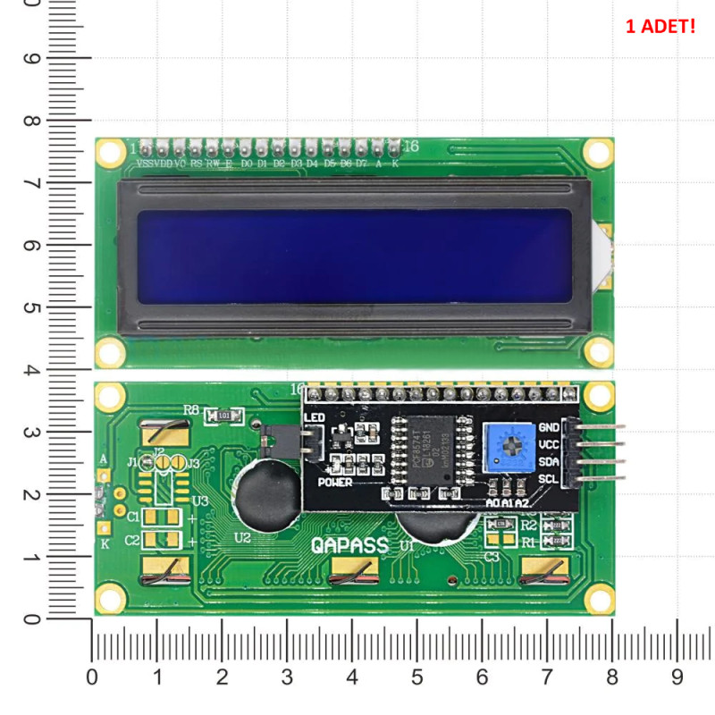 I2C 1602A Blue Lcd