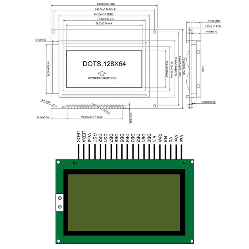 12864B V2.0 Blue Graphic Lcd Module
