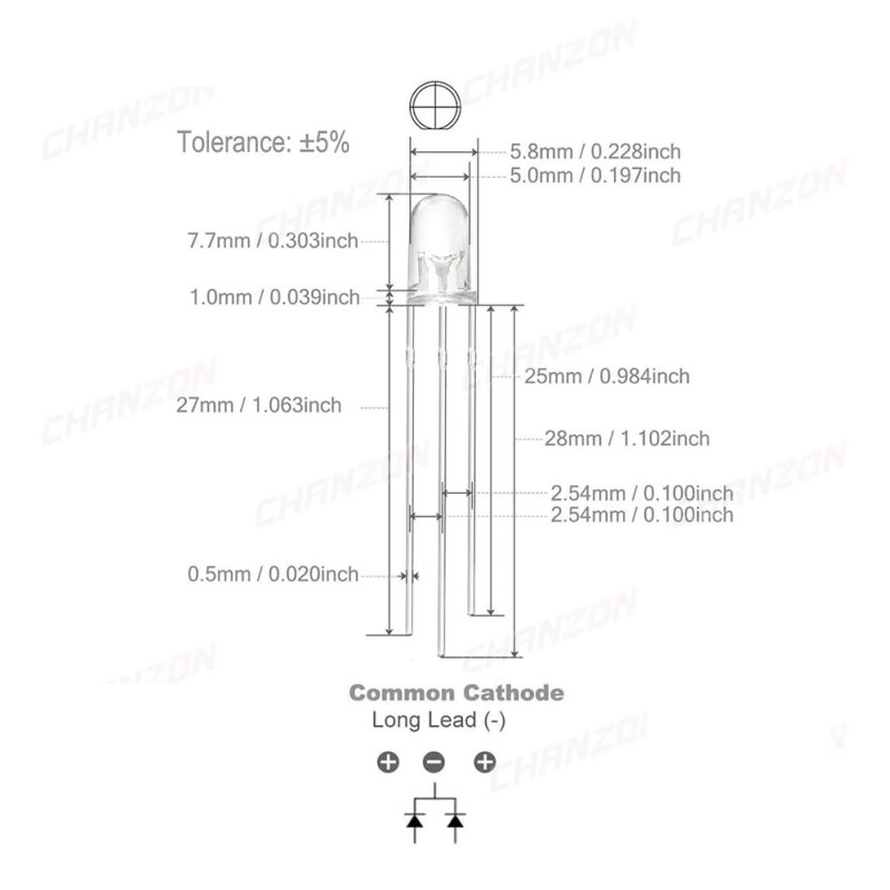 Led 5mm Red Green Common Cathode