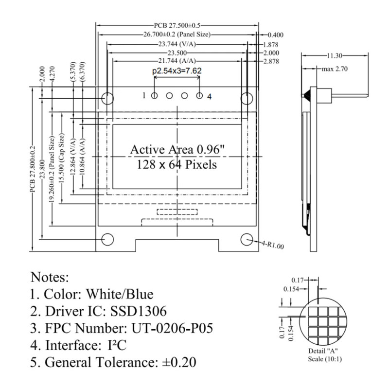 0.96 Inch Beyaz Oled Lcd Modül