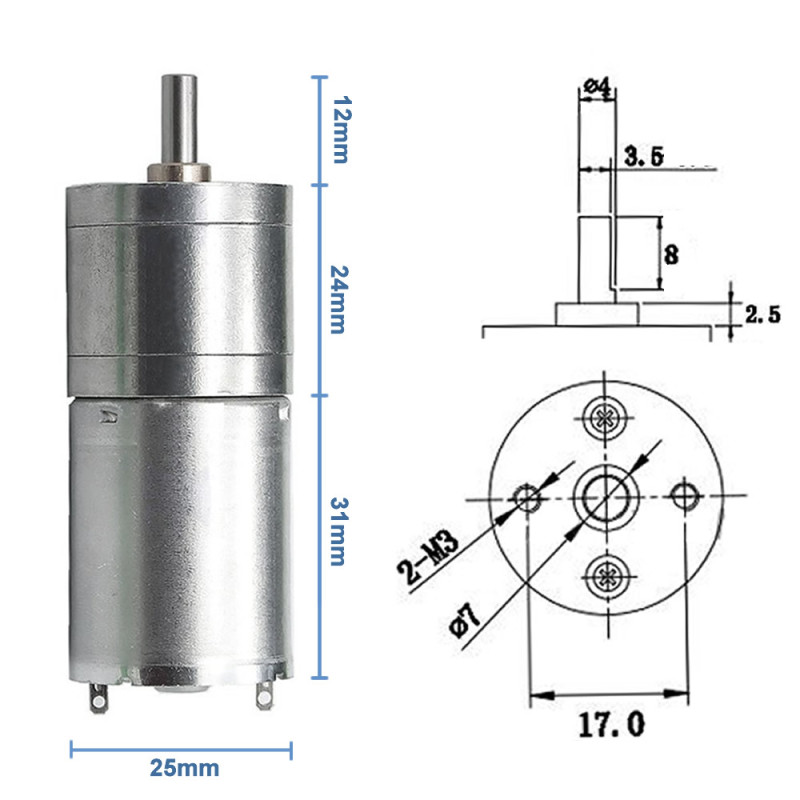 12V 30Rpm JGA25-370 Redüktörlü DC Motor