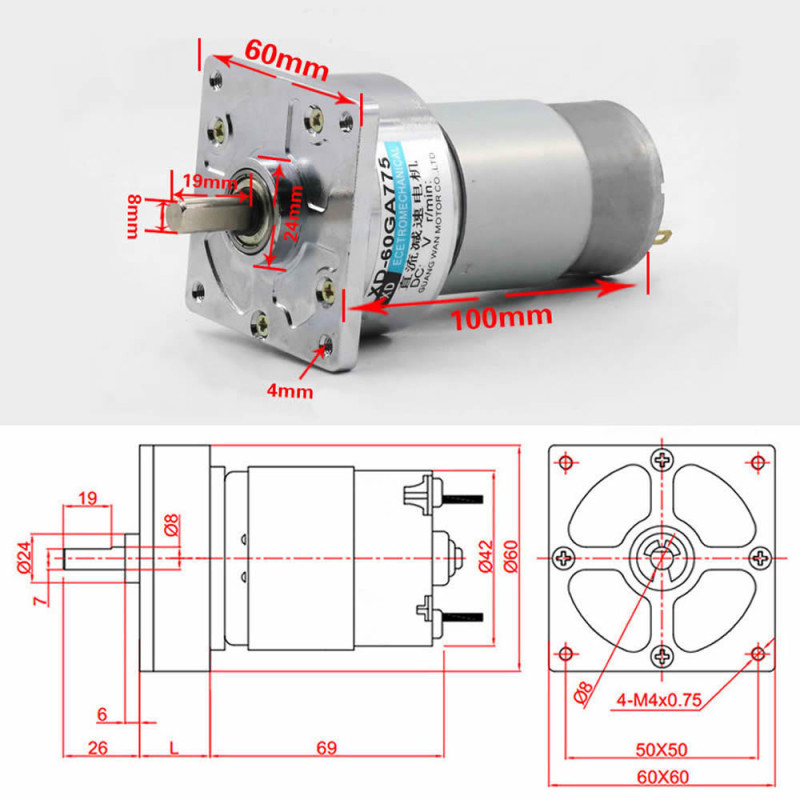 XD-60GA775 12V 5Rpm DC Motor