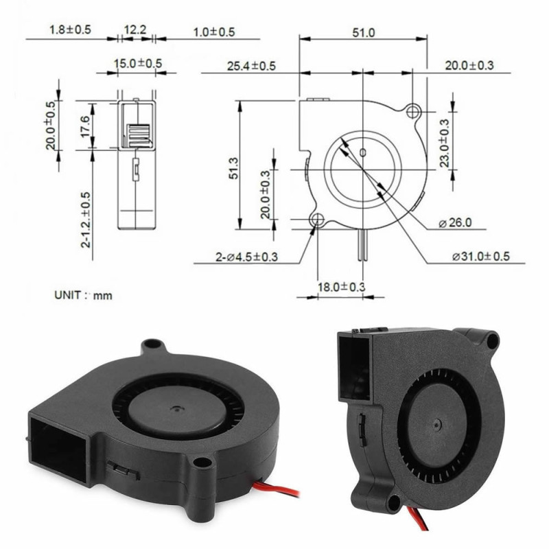 5015 12V DC Blower Fan