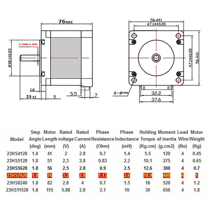 23HS7628 Nema 23 Stepper Motor