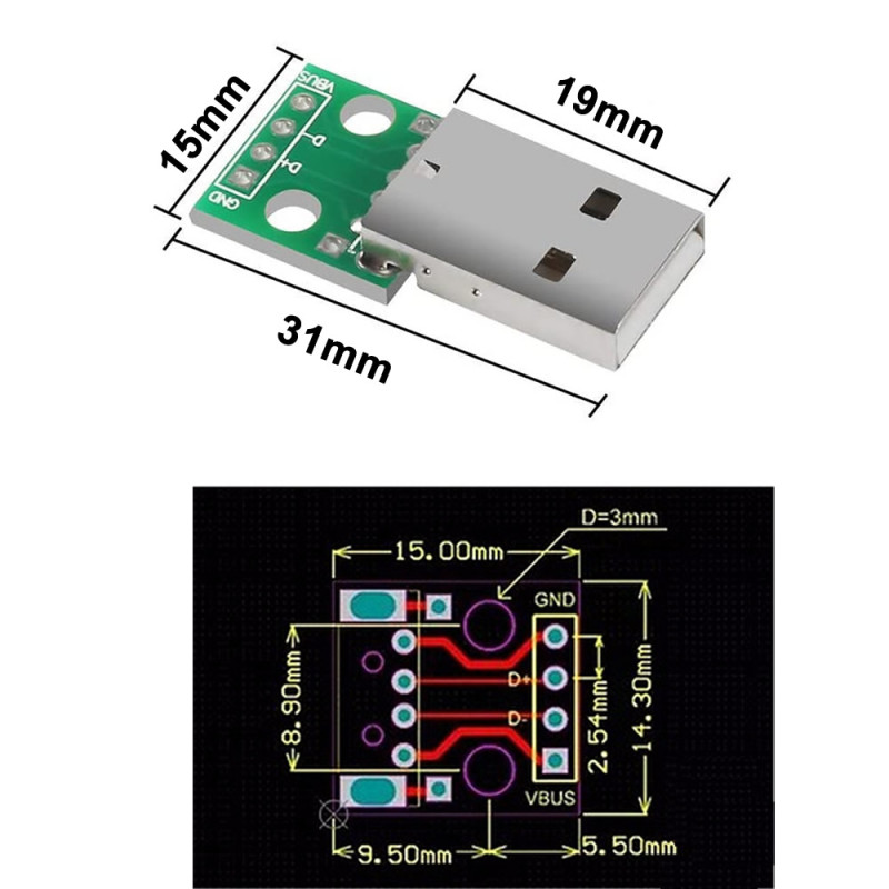 Usb Male To Dip Converter Pcb