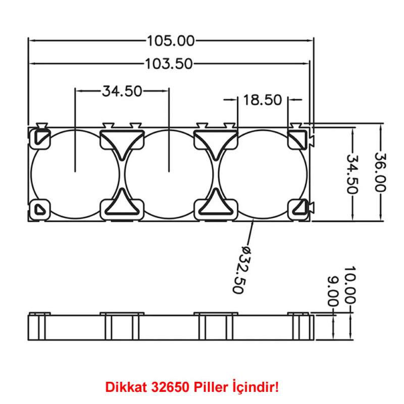 32650 Pil Tutucu 3x