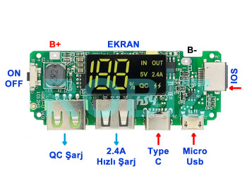Powerbank 5V 2.4A Display Green