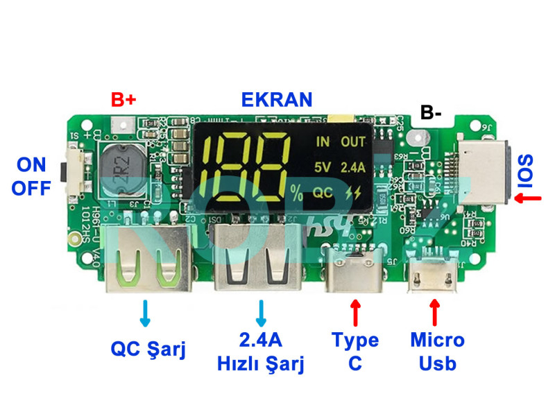 Powerbank 5V 2.4A Display Green