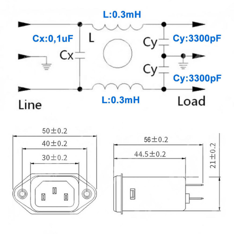 CW1D-10A-T 250V 10A C14 Socket with EMI Filter