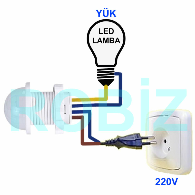 220V PIR Hareket Sensörü 25cm Kablolu