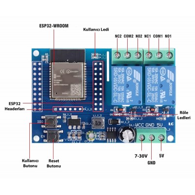 ESP32 Röle Kartı 2 Kanal ESP32-2R-D5 ESP32 Röle Kartı 2 Kanal ESP32-2R-D5