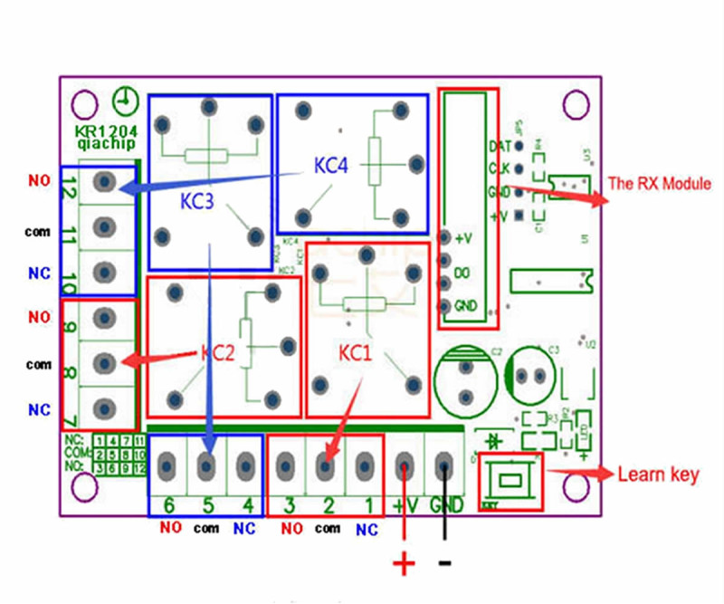 433MHz 4 Channel Relay 12V KR1204