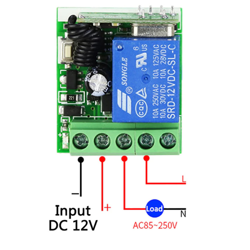 433Mhz RF 1 Channel Relay Module DC 12V
