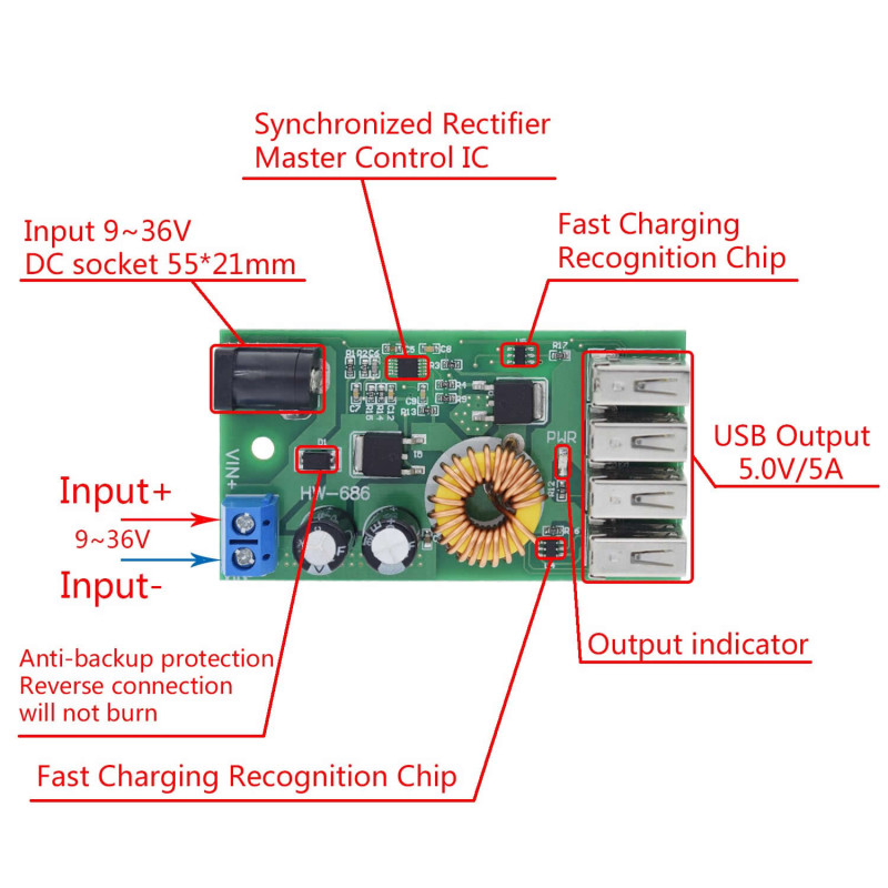 4 Usb Port 5V 5A Step Down Converter