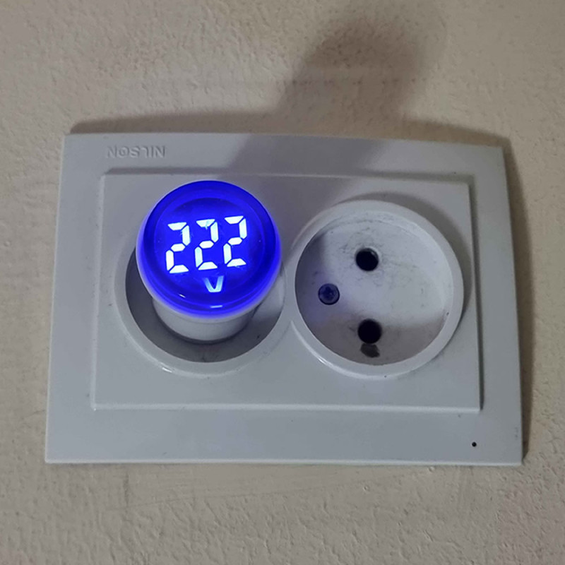 AC 220V Voltmeter Round Blue EU Plug