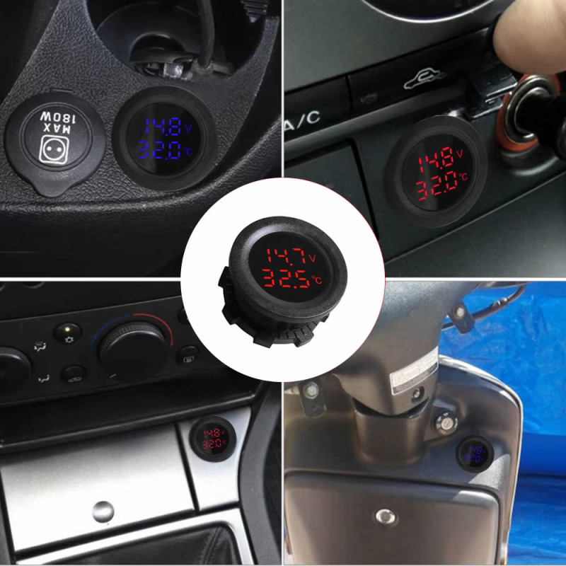 Round Voltmeter Thermometer 12V/24V