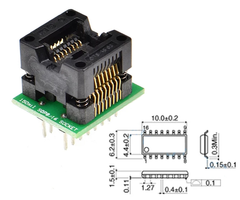SOP16 SO16 to DIP16 Spring Loaded Adapter Socket