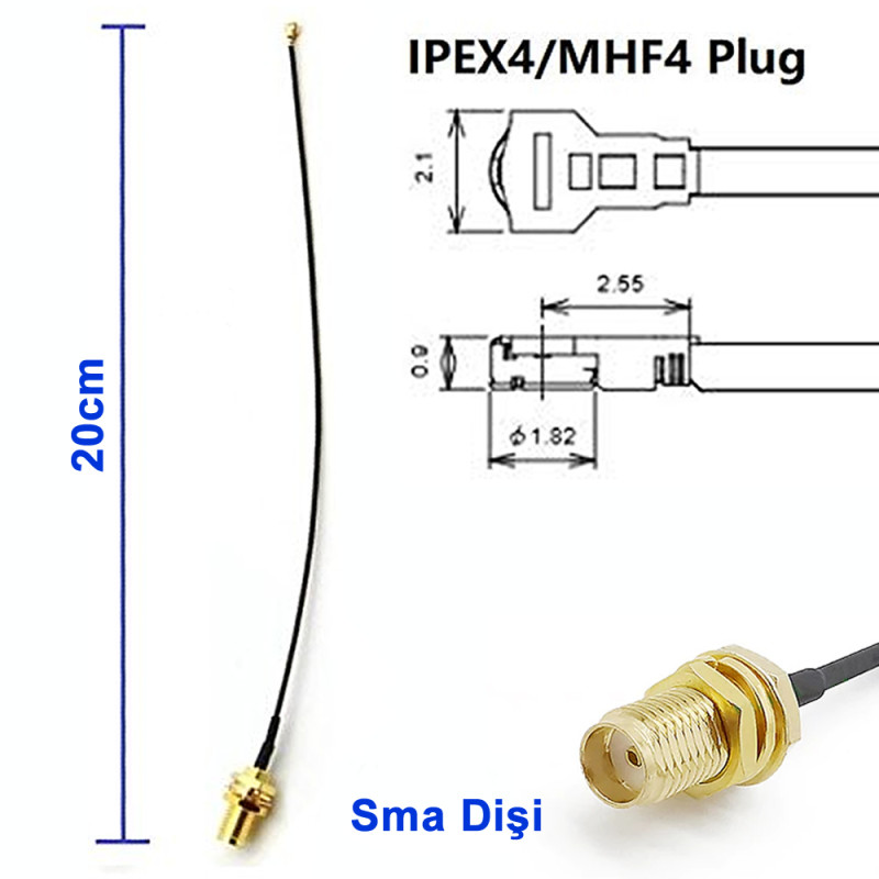 20cm Sma Female Ipex4 Rf Cable