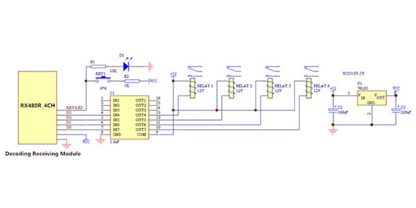 RX480-E 4 Channel 433Mhz RF Receiver
