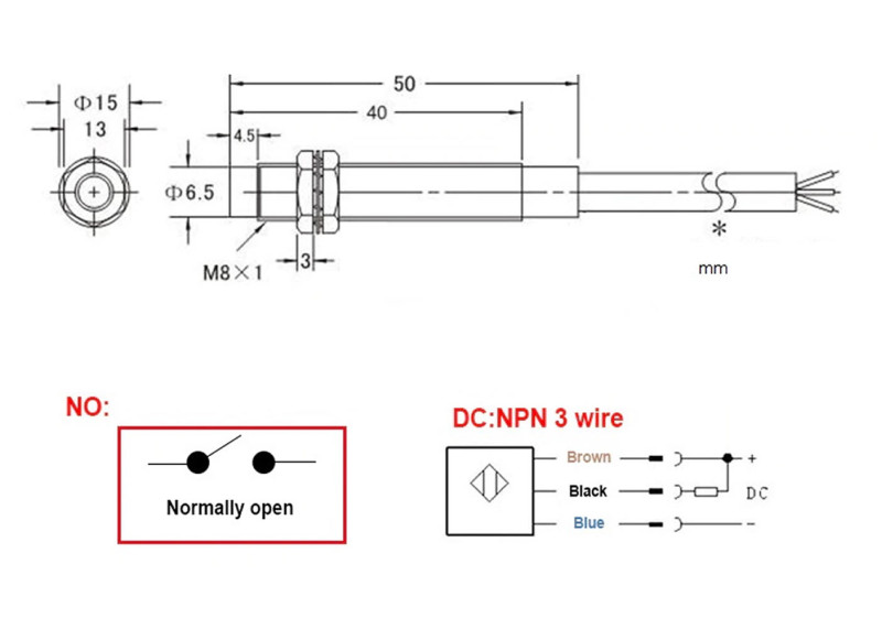 LJ8A3-2-Z/BX NPN NO 2mm Metal Detector