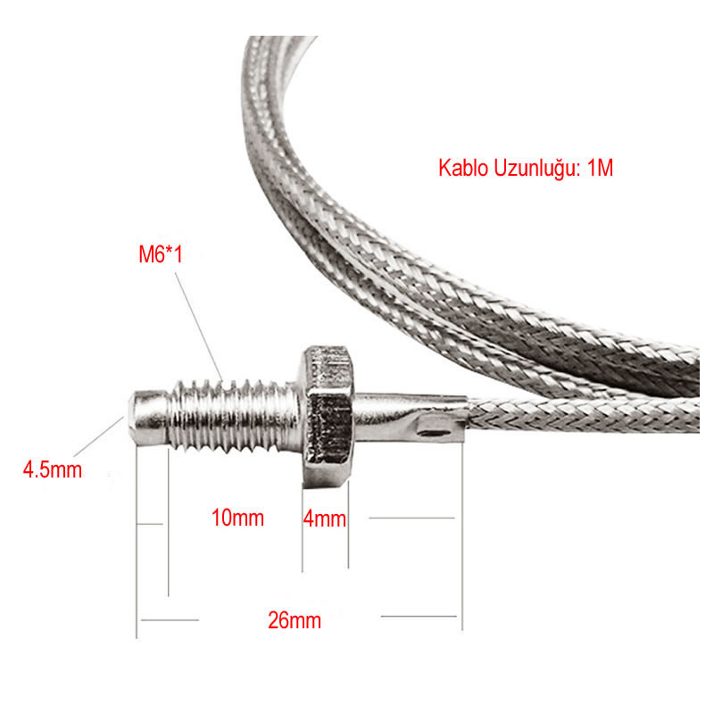 K Type Thermocouple 1 Meter M6 Threaded