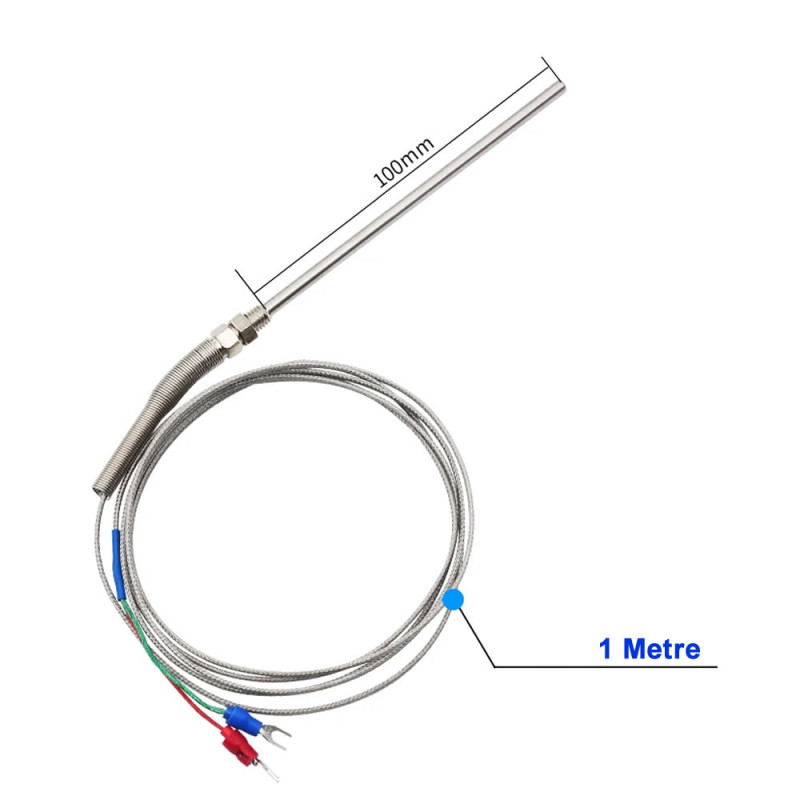 K Type Thermocouple 100mm M8 Probe 1 Meter Cable
