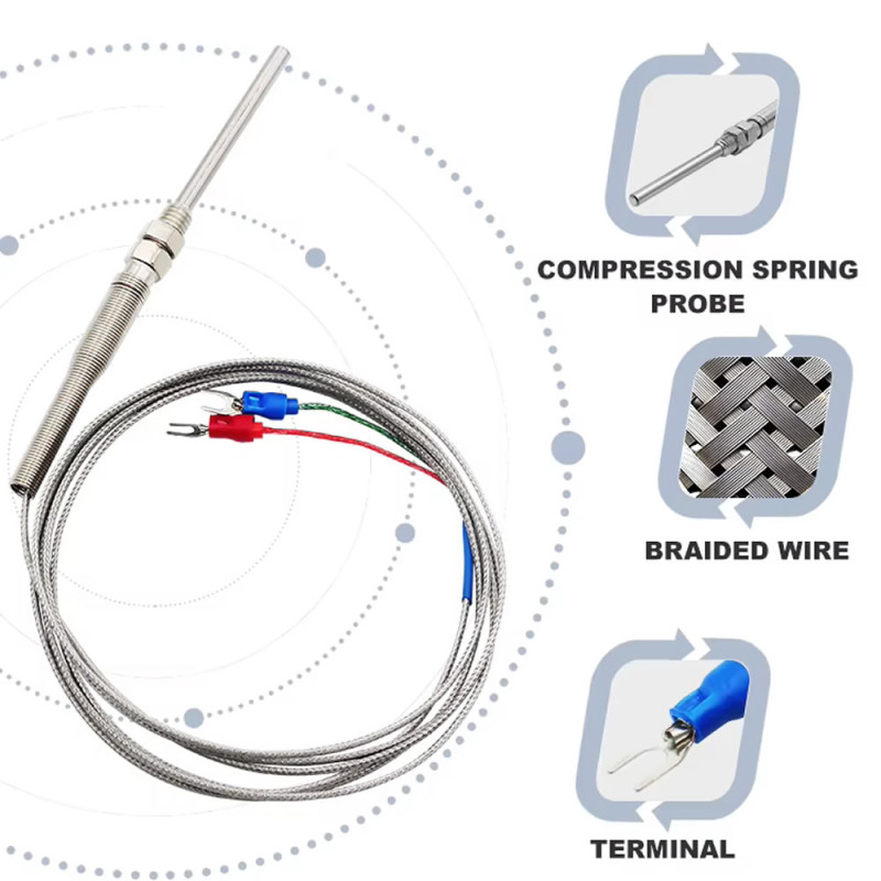 K Type Thermocouple 100mm M8 Probe 1 Meter Cable