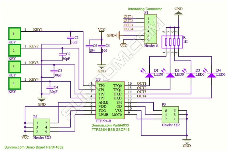 TTP224N-BSB 4 Button Touch Sensor IC