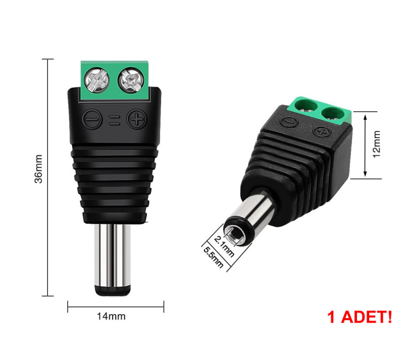 2.1mm Adaptör Klemens Dönüştürücü Erkek