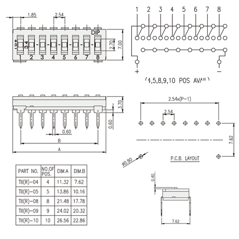 Tristate 8-Way Dip Switch